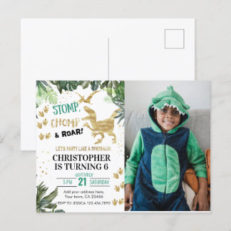 Cute Dinosaur party Photo Birthday Postcard