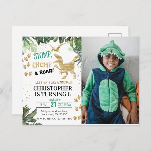 Cute Dinosaur party Photo Birthday Postcard (Front/Back)