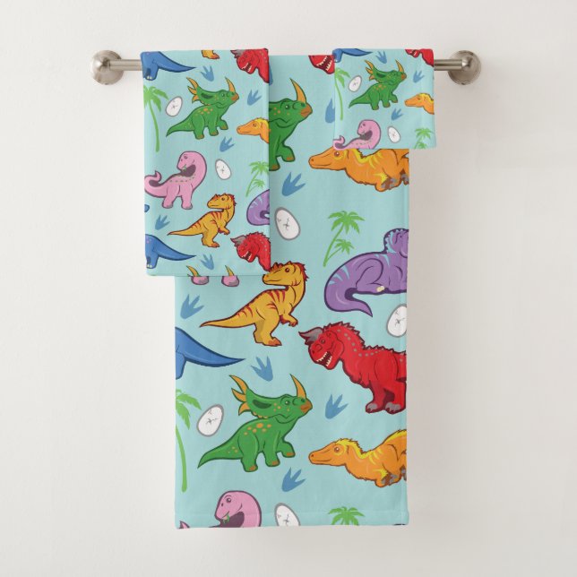 Cute Dinosaur Pattern Bath Towel Set (Insitu)