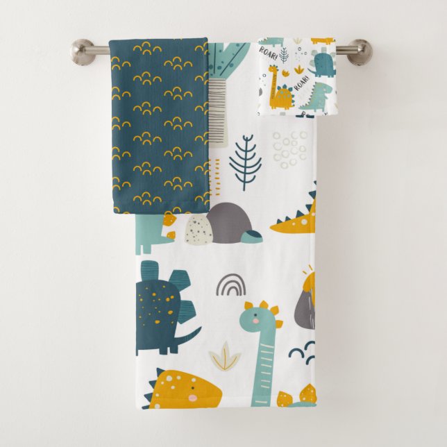 Cute Dinosaur Pattern Bath Towel Set (Insitu)