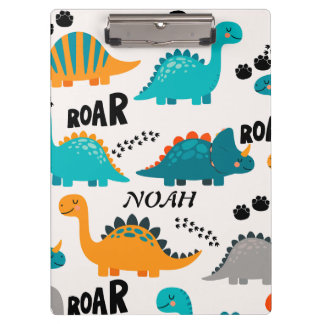 Cute Dinosaur Pattern Custom Monogram Name Kids Clipboard