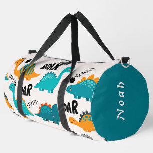 Cute Dinosaur Pattern Custom Monogram Name Kids Duffle Bag