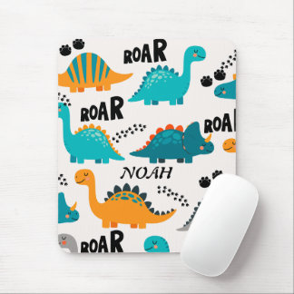 Cute Dinosaur Pattern Custom Monogram Name Kids Mouse Pad