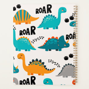 Cute Dinosaur Pattern Custom Monogram Name Kids Planner