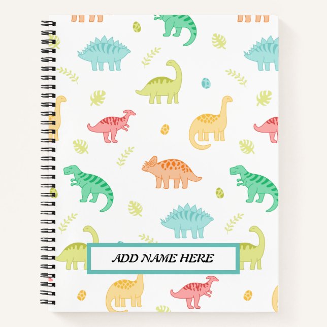 Cute Dinosaur Pattern Customizable Name  Notebook (Front)