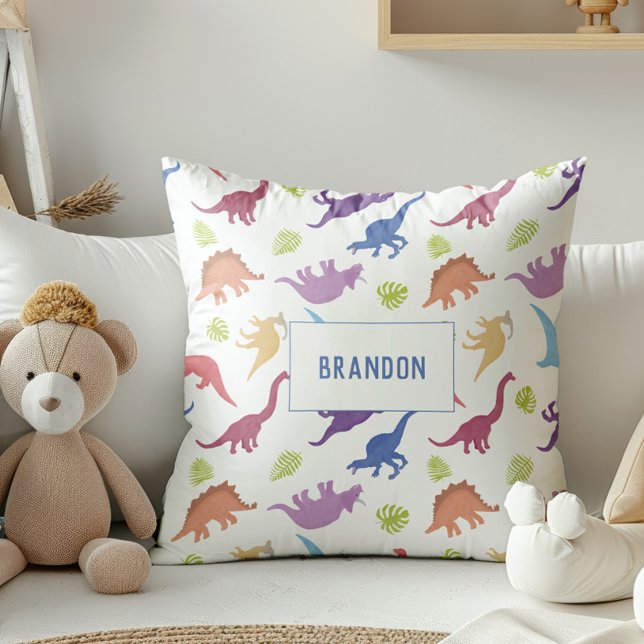 Cute Dinosaur Pattern Kid Personalized Child Room Throw Pillow (Creator Uploaded)