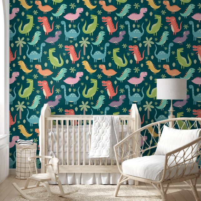 Cute Dinosaur Pattern Kids Room Nursery Wallpaper (Kids)