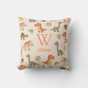 Cute Dinosaur Pattern Monogram Name Nursery Throw Pillow