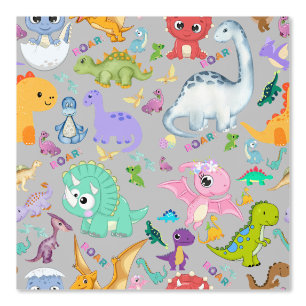 Cute Dinosaur Pattern on Grey   Wallpaper