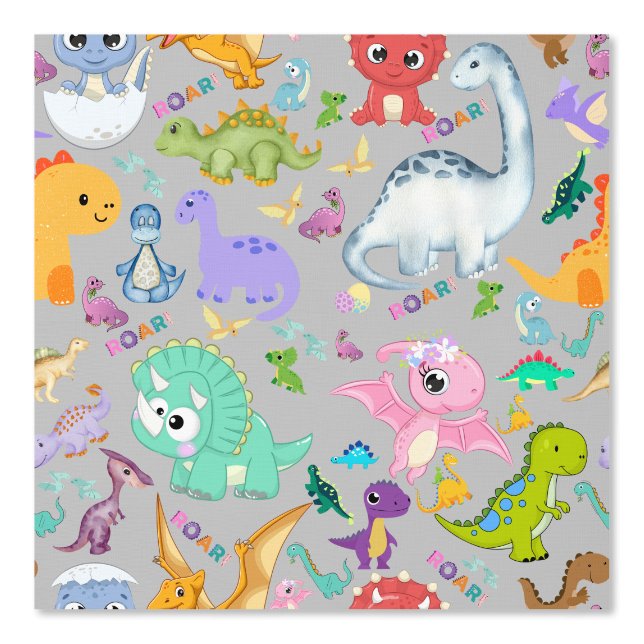 Cute Dinosaur Pattern on Grey | Wallpaper (Front)