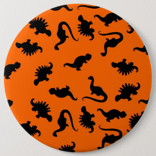 Cute Dinosaur Pattern on Orange 6 Inch Round Button