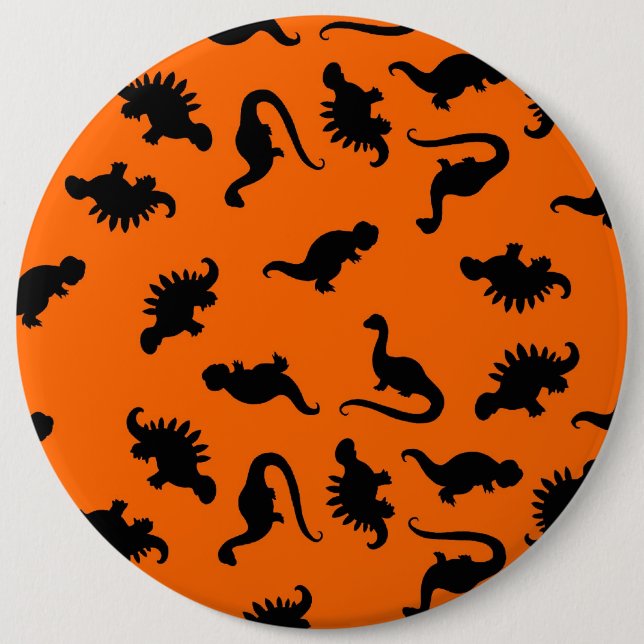 Cute Dinosaur Pattern on Orange 6 Inch Round Button (Front)