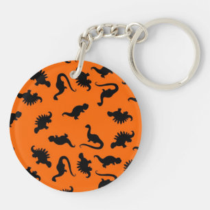 Cute Dinosaur Pattern on Orange Keychain