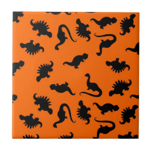 Cute Dinosaur Pattern on Orange Tile