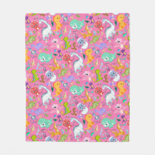 Cute Dinosaur Pattern on Pink Fleece Blanket
