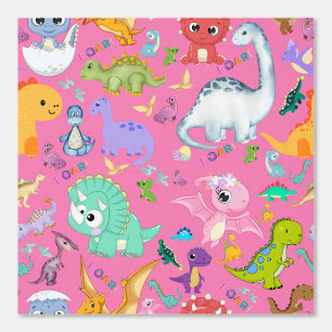 Cute Dinosaur Pattern on Pink Wallpaper