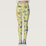 Cute Dinosaur Pattern on Yellow Leggings<br><div class="desc">Lots of blue dinosaurs,  Tyrannosaurus rex,  Spinosaurus,  Stegosaurus,  Diplodocus and Triceratops on a yellow background.</div>