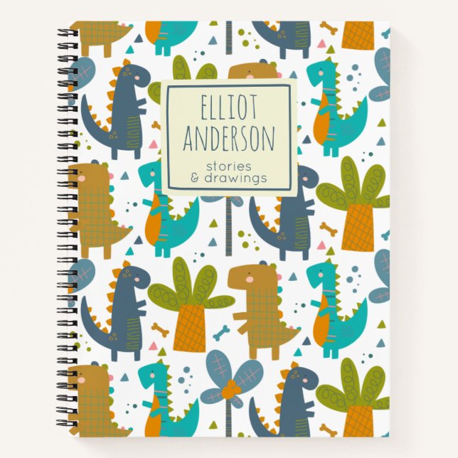 Cute Dinosaur Pattern Personalized Name Story Notebook (Front)