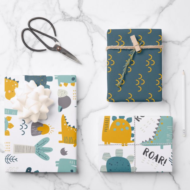 Cute Dinosaur Pattern Wrapping Paper Sheet (Front)