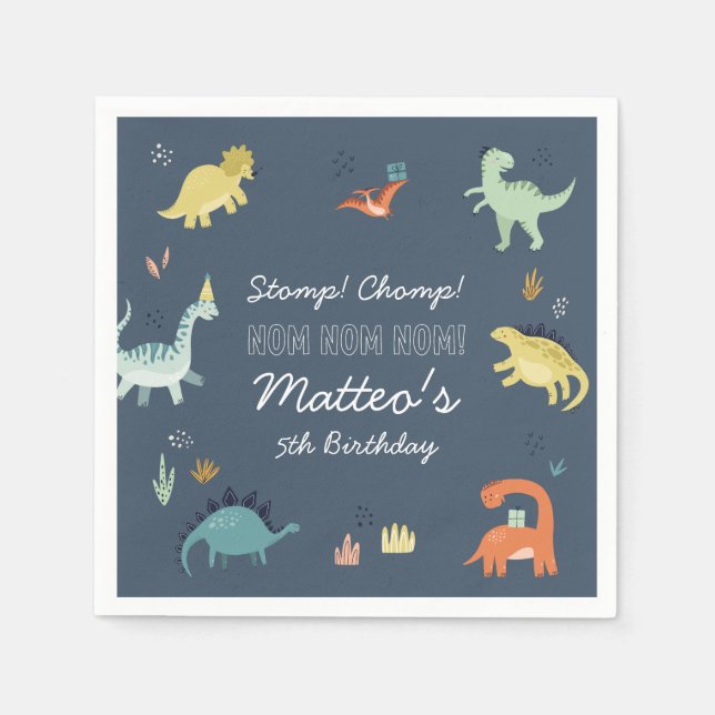 Cute Dinosaur Personalized Birthday Napkins (Front)