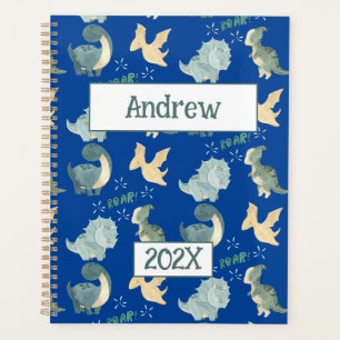 Cute Dinosaur Personalized Blue 2024 Undated Planner
