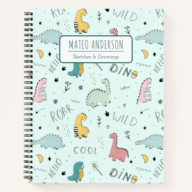 Cute Dinosaur Personalized Kid Sketchbook  Notebook (Front)