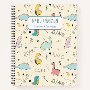 Cute Dinosaur Personalized Kid Sketchbook Notebook