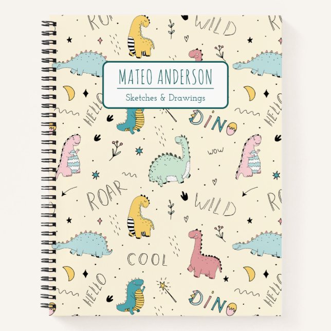 Cute Dinosaur Personalized Kid Sketchbook  Notebook (Front)