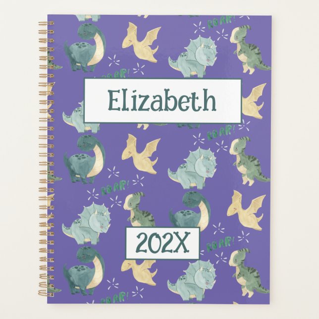 Cute Dinosaur Personalized Light Purple 2024 Planner (Front)