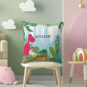 Cute Dinosaur Personalized Name Kids Room Throw Pillow