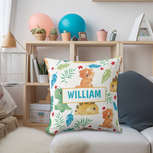 Cute Dinosaur Personalized Name Nursery Decor Throw Pillow