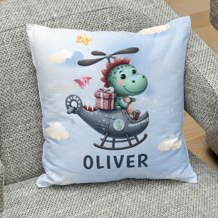 Cute Dinosaur Pilot Flying Charming Helicopter Throw Pillow