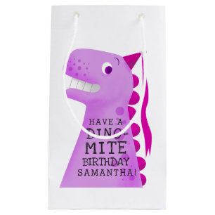 Cute Dinosaur Pink Personalized Birthday Small Gift Bag