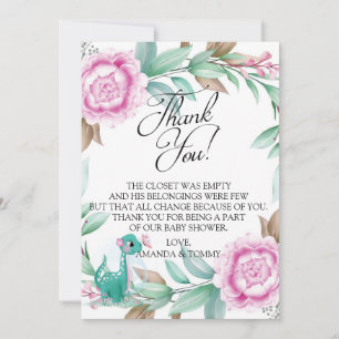 Cute Dinosaur Pink Thank You Card