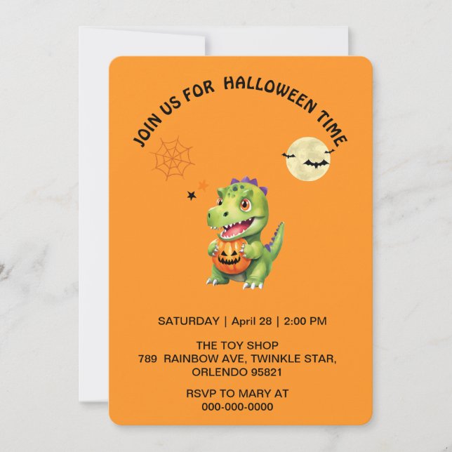 Cute Dinosaur play pumpkin trick o treat halloween Invitation (Front)