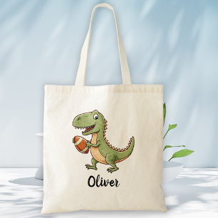 Cute Dinosaur Playing Football Tote Bag