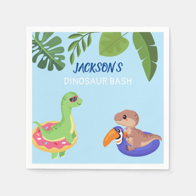 Cute Dinosaur Pool Party Jungle Theme Napkin (Front)