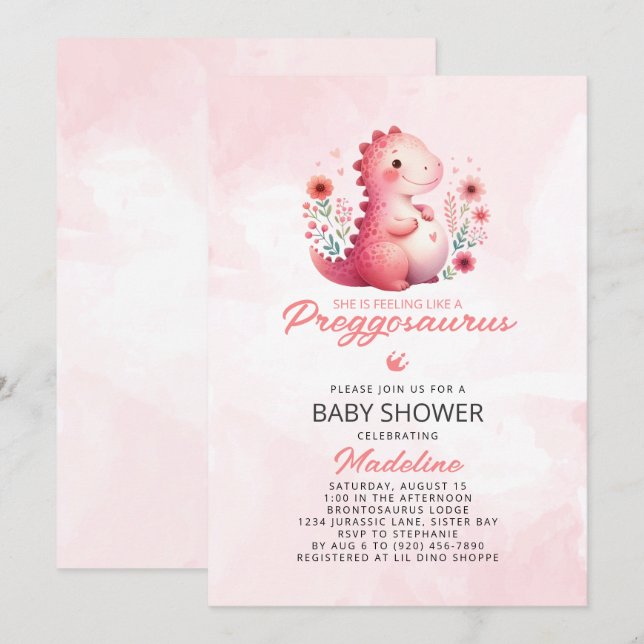 Cute Dinosaur Preggosaurus Baby Shower Invitation (Front/Back)