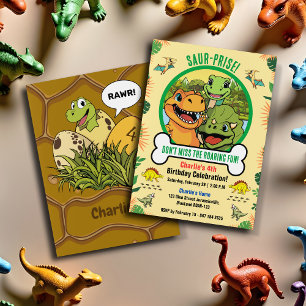Cute Dinosaur Prehistoric Cartoon Birthday Party Invitation