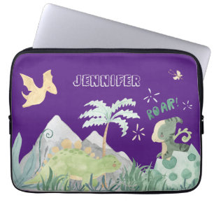 Cute Dinosaur Purple School Laptop Sleeve