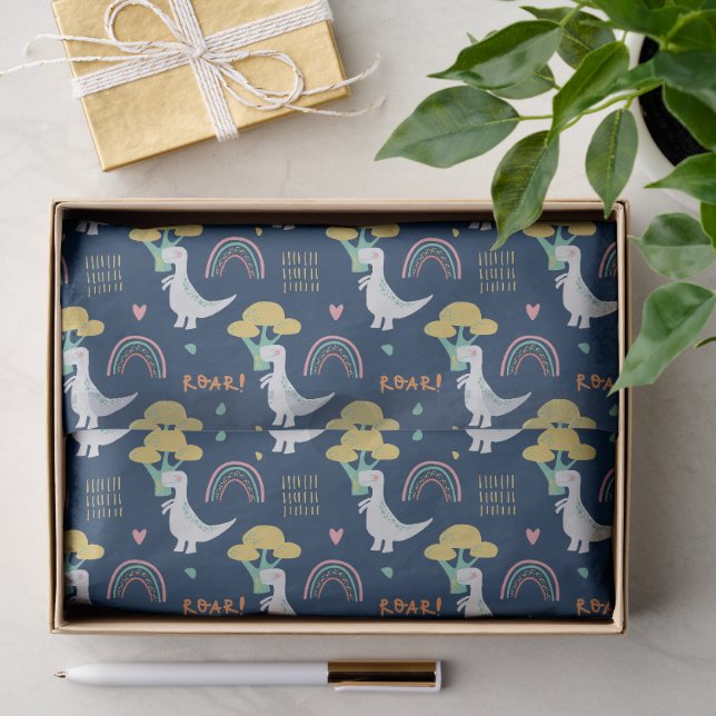 Cute Dinosaur & Rainbow "ROAR!" Pattern Tissue Paper (Gift)