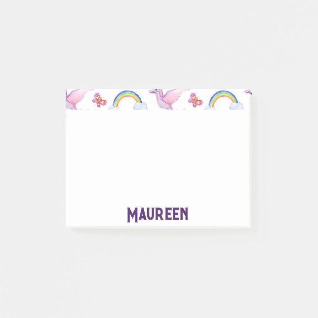 Cute Dinosaur Rainbow Watercolor Jungle Pattern Post-it Notes (Front)