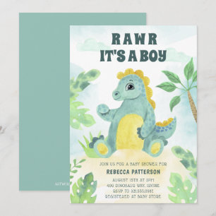 Cute Dinosaur Rawr Its a Boy Baby Shower Invitation