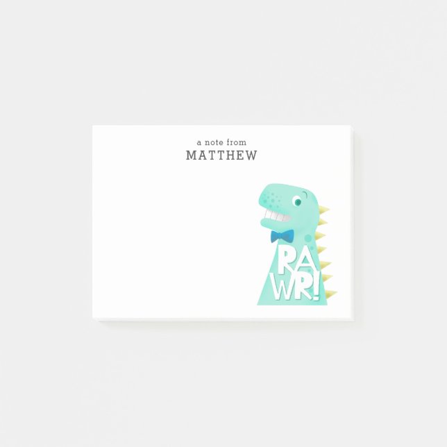Cute Dinosaur RAWR Personalized Post-it Notes (Front)