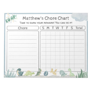 Cute Dinosaur Reward Chart Personalized Tear Away  Notepad