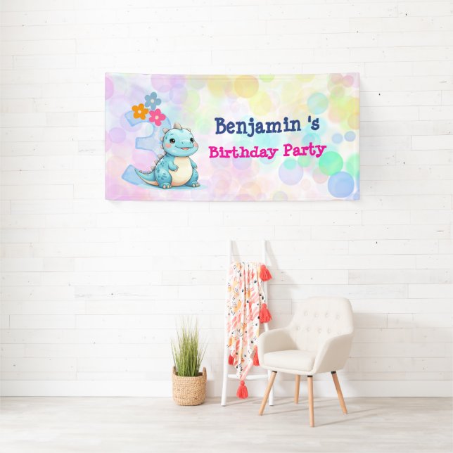 Cute Dinosaur roar Boy 3rd birthday party Banner (Insitu)