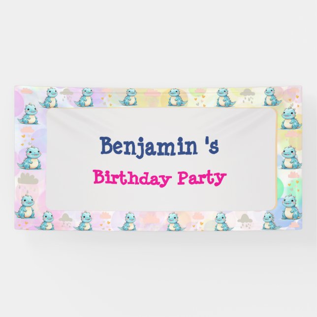 Cute Dinosaur roar Boy Happy birthday party Banner (Horizontal)