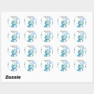 Cute Dinosaur roar Boy Happy birthday party Classic Round Sticker