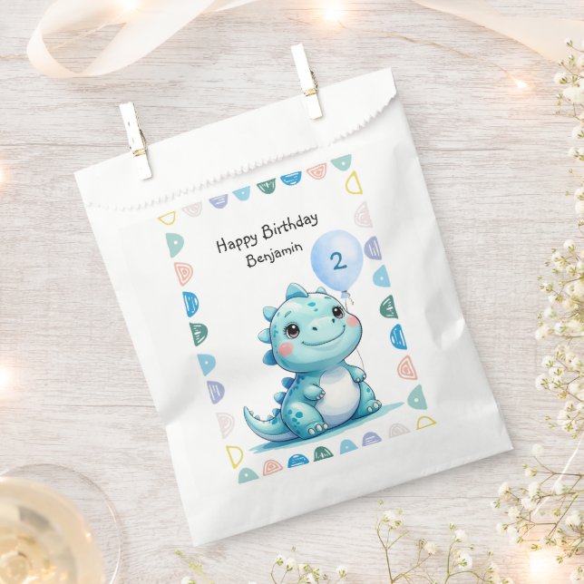 Cute Dinosaur roar Boy Happy birthday party Favour Bag (Clipped)