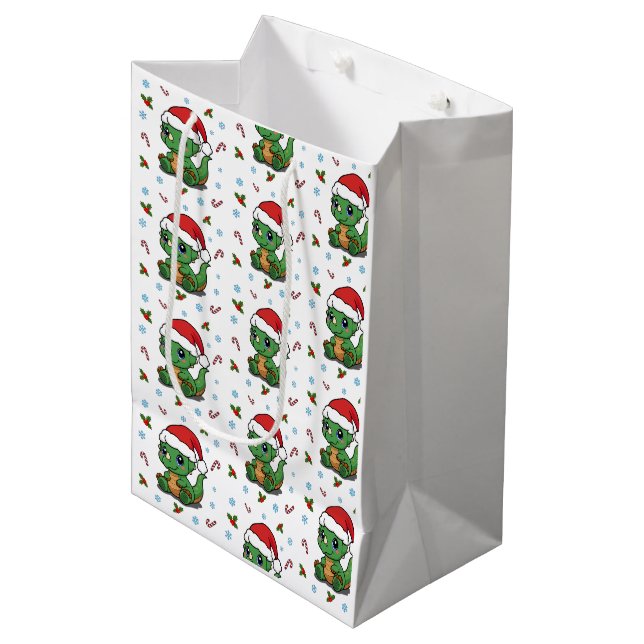 Cute Dinosaur Santa Hat Christmas Gift Bag (Front Angled)